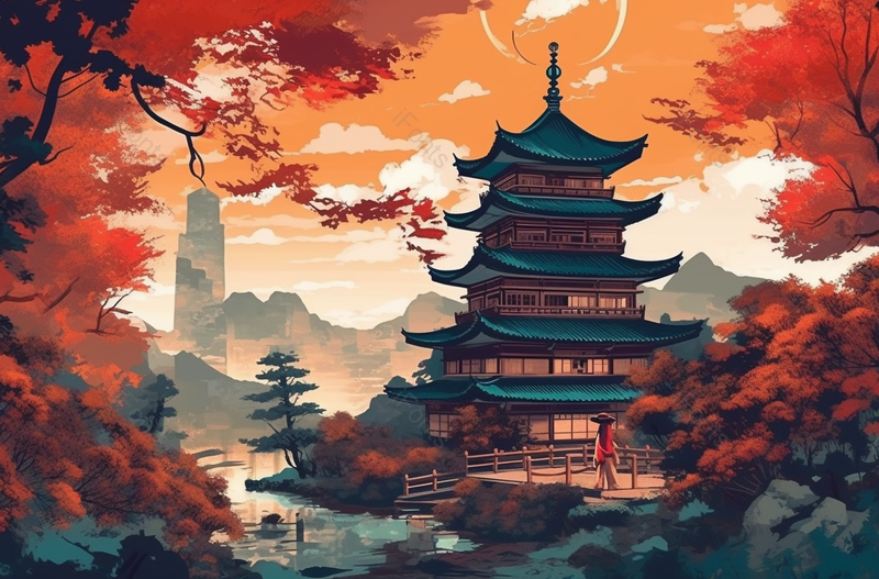 西安大雁塔中国风建筑插画背景图,插画/手绘图,插画/手绘图库,插画/手绘图下载,插画/手绘